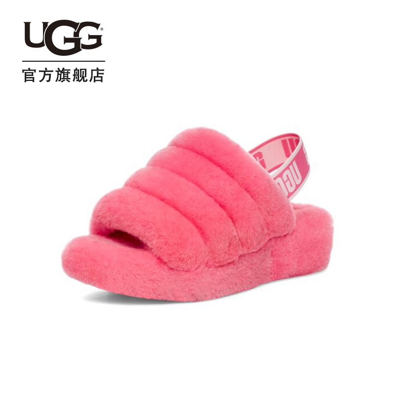 UGG2022春季女士平底时尚舒适露趾字母束带纯色毛毛拖鞋 1095119