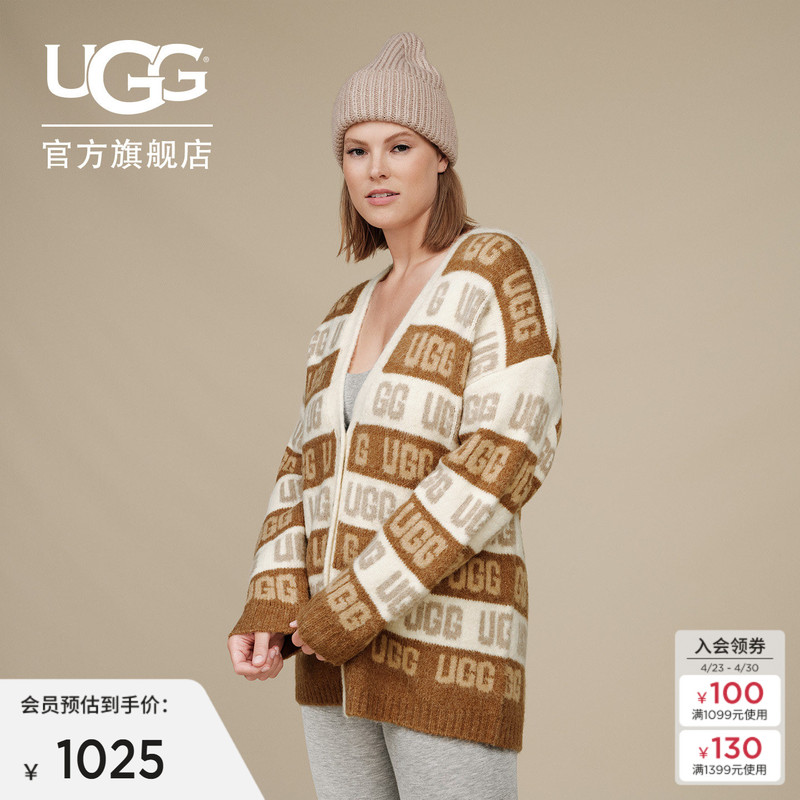 Ugg Autumn Women's Comfortable Button V-Neck Logo Logo Casual Cardigan Knitted Sweater Jacket 1149470