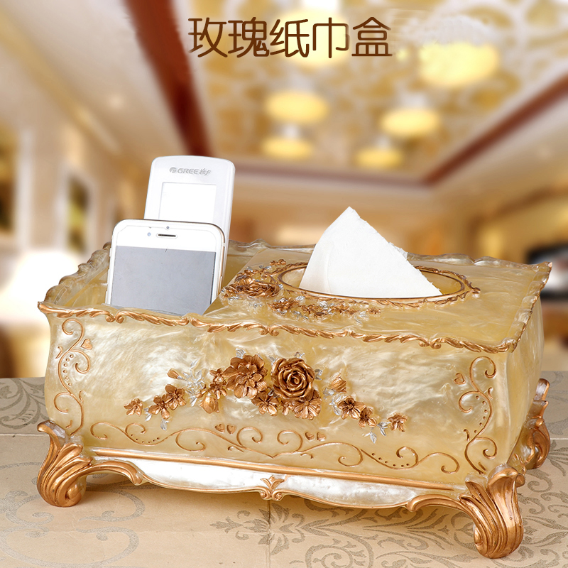European luxury tissue box living room creative home to collect portable field resin simple retro desktop collection box