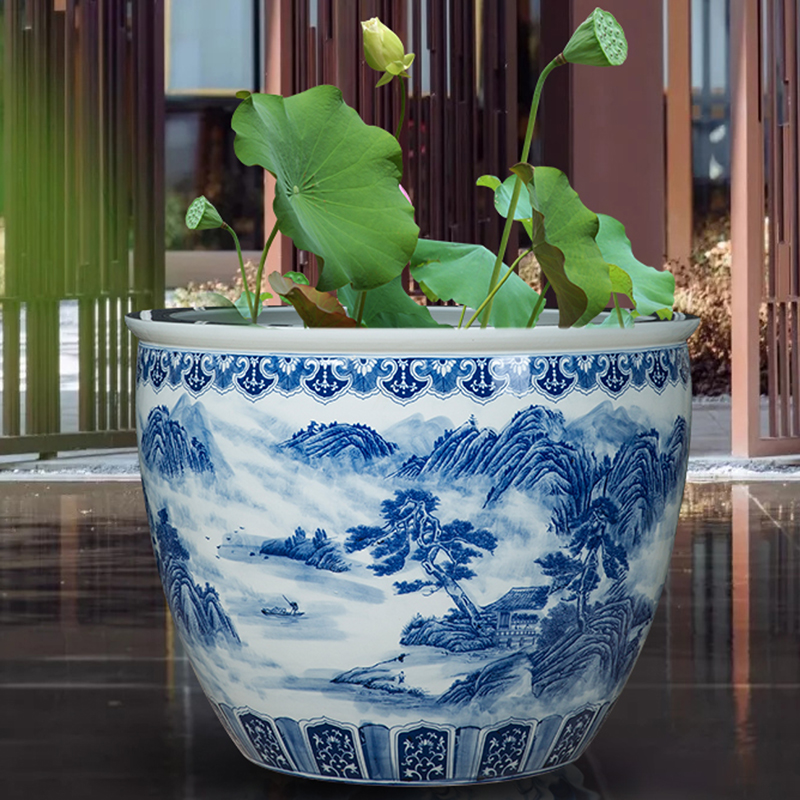 Mega Jingdezhen Ceramic fish tank sleeping lotus pot Fish Pot Lotus Flower Pot tank Large water cylinder Feng Shui Courtyard Decoration Pendulum