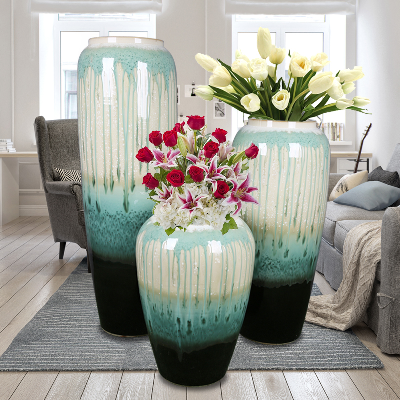 Dry flower vase Jingdezhen Ceramic Pottery Pottery Jar Adornment in the Living Room Flower Arrangement Swinging Piece European-style Home Living Room Decoration