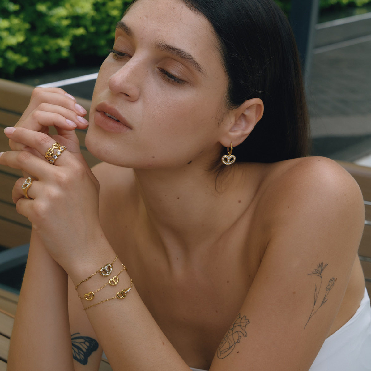 Original design love pig nose buckle ring jewelry set titanium steel necklace light luxury niche earrings stainless steel bracelet