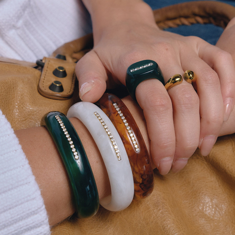Original resin inlaid diamond bracelet open hand jewelry for women Maillard autumn and winter new acrylic ring niche personality sexy