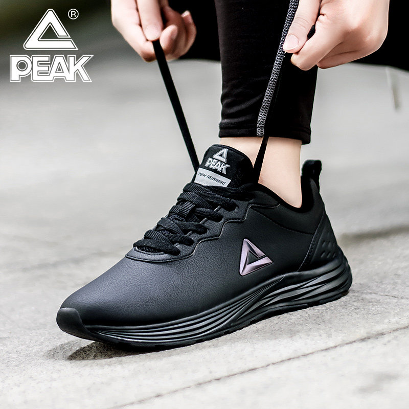 Peak sports shoes women's 2021 summer new official brand lightweight travel shoes black leather running shoes women's shoes - Taobao