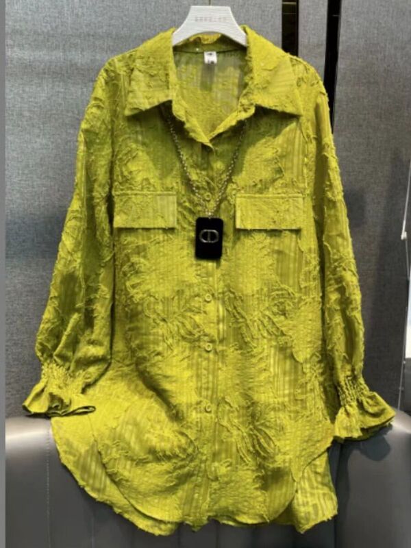2026 Spring/Summer Fashion High-End Hollow Jacquard Shirt with a Sense of Design, Casual Mid-Length Versatile Loose Shirt Trend 2026 Spring/Summer Fashion High-End Hollow Jacquard Shirt with a Sense of Design, Casual Mid-Length Versatile Loose Shirt Trend