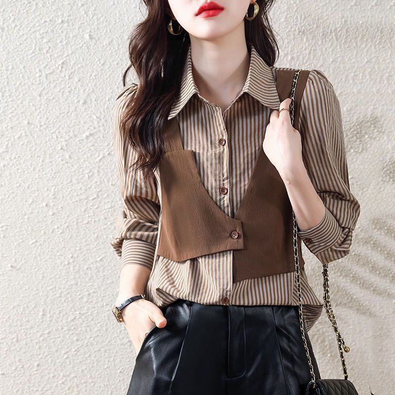 Autumn Fake Two-Piece Plaid Shirt for Women, Spring and Autumn Wear, 2026 New Style, Elegant Top with a Sense of Design, Fashionable Women's Shirt Autumn Fake Two-Piece Plaid Shirt for Women, Spring and Autumn Wear, 2026 New Style, Elegant Top with a Sense of Design, Fashionable Women's Shirt