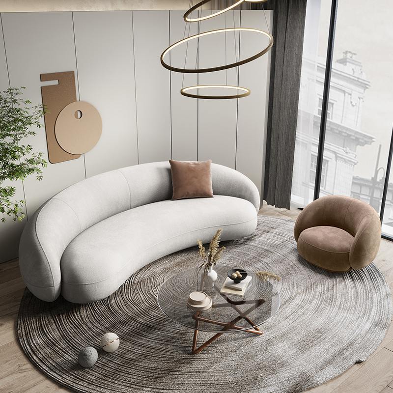 Semi-arc sofa living room modern light luxury style minimalist technology cloth shaped shop designer