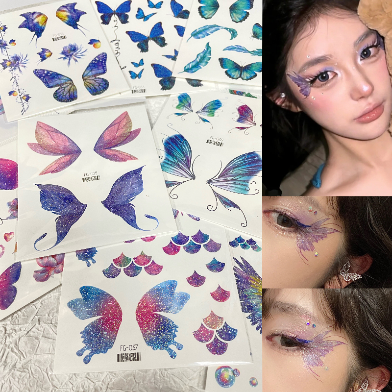 Glitter Butterfly Stickers, Face Stickers, Tattoo Stickers, Eye Makeup Stickers, Music Festival Stage Performance Makeup Glitter Butterfly Stickers, Face Stickers, Tattoo Stickers, Eye Makeup Stickers, Music Festival Stage Performance Makeup