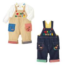 Trendy brand mikihouse boys and girls shorts cartoon bear friends letter denim overalls rubber band trousers
