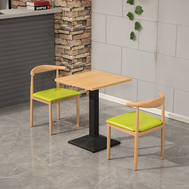 Imitation solid wood dining table and chair combination two-person canteen theme western restaurant horn chair snacks coffee milk tea shop fast food