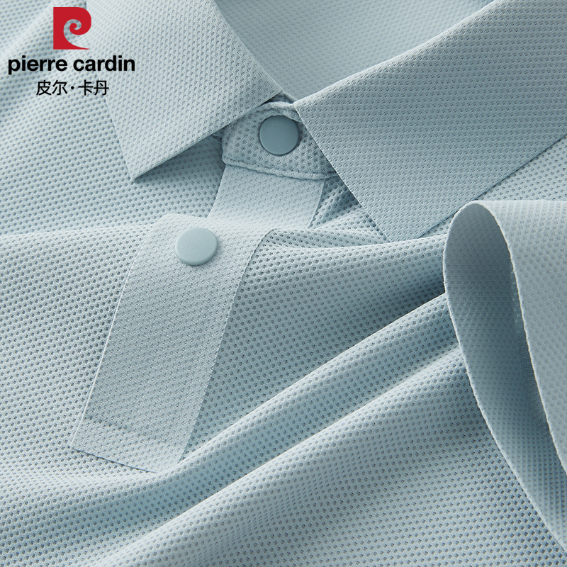 Pierre Cardin Gray-Blue Summer Thin Ice Silk Polo Shirt Men's Short-Sleeved Top Business Anti-Wrinkle Lapel T-Shirt Pierre Cardin Gray-Blue Summer Thin Ice Silk Polo Shirt Men's Short-Sleeved Top Business Anti-Wrinkle Lapel T-Shirt