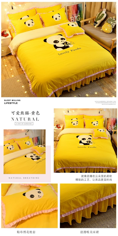 Phim hoạt hình cotton công chúa màu hồng dễ thương mèo giường váy bốn mảnh set girl heart cotton cotton dorm dorm dorm - Bộ đồ giường bốn mảnh