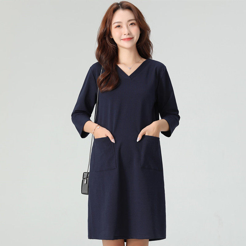 Pregnancy Woman Dress Spring Summer New Professional Pregnant Woman Dress Fashion V Collar Black Workwear Loose Color Pure Cotton Foreign Dress