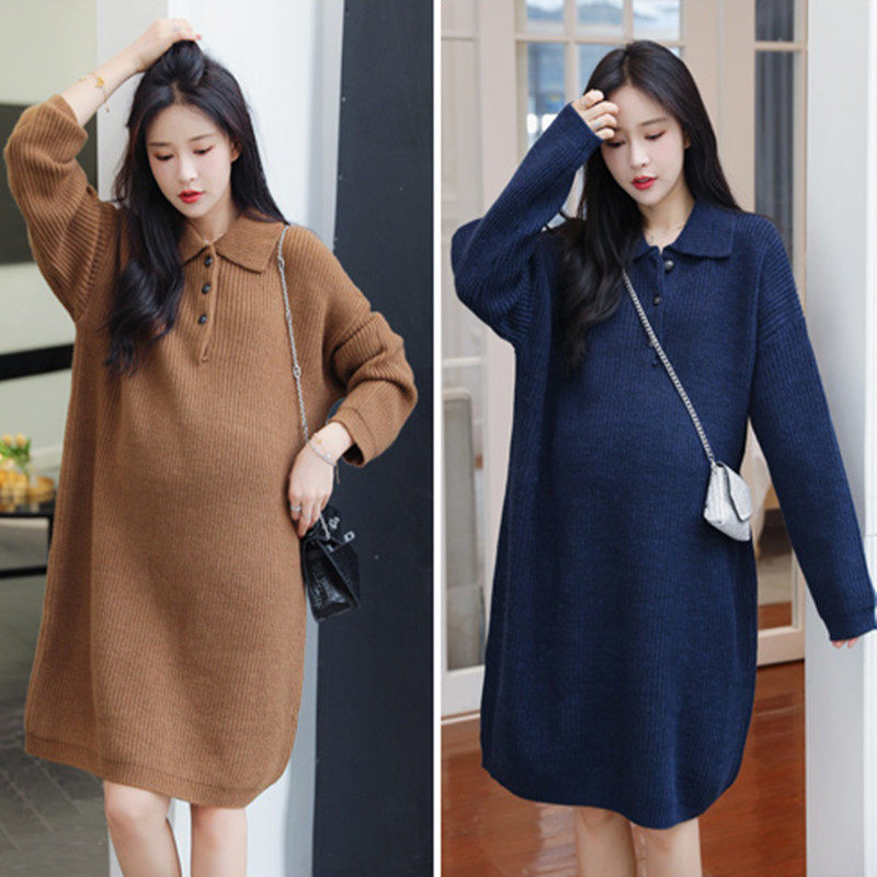 Pregnant Woman Sweater Autumn Winter New Knitwear Fashion Flipped with slim cover The underbelly Warm Jacket Sweater Dress