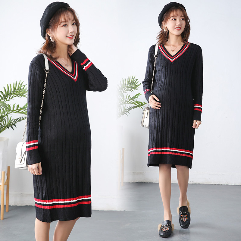 Pregnant women spring dress fashion models 2019 new autumn and winter dress middle - sleeved long - sleeved pregnant women dress