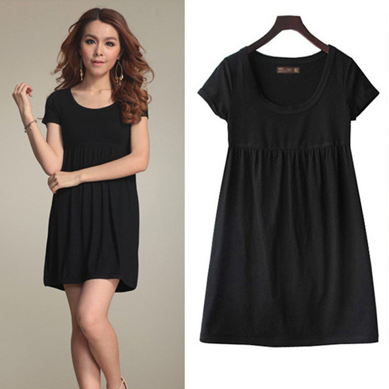 Maternity dress summer dress 2021 new Korean version black professional maternity dress mid-length version short-sleeved cotton maternity dress