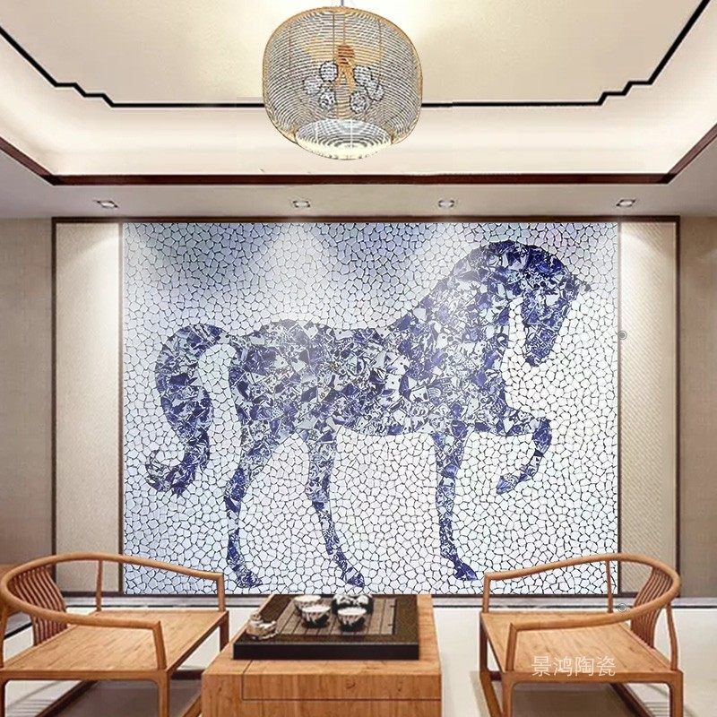 Chinese blue and white porcelain tile mosaic tile irregular fragment puzzle art wall sticker porch decorative painting