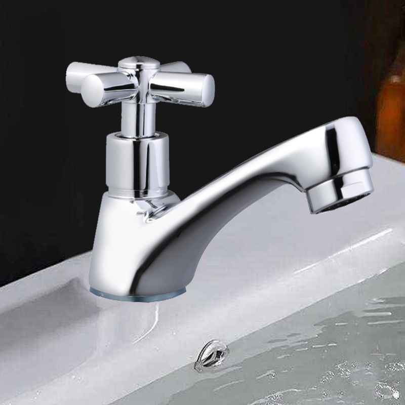Single Cold Water Basin Faucet, All-Copper Cross-Handle Faucet, Universal Countertop Basin Faucet, European-Style Cross-Handle Wheel
