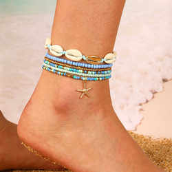 다채로운 구슬로 된 콘크 불가사 신선한 바다 스타일 anklet