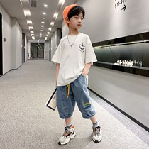 Boys summer cotton short sleeve suit handsome boys sports children's clothing thin casual cotton summer cartoon T-shirt