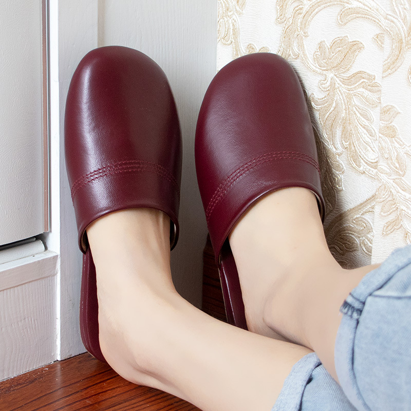 Haining Spring and Autumn High-End Handmade Sheepskin Home Genuine Leather Slippers for Women and Couples, Indoor Floor Odor-Resistant Silent Slippers for Men