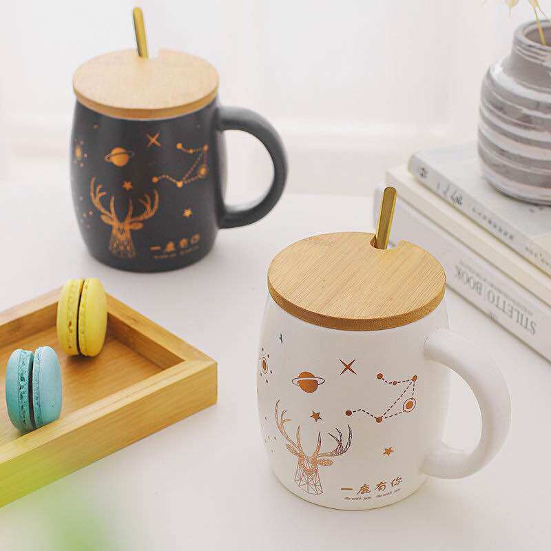 Net Red Ultra Cute Mark Cup Personality Teen Brief With Lid Spoon Home Cup Ceramic Large Capacity Tea Cup Coffee Cup