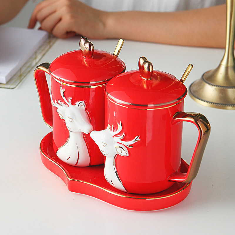 Eurolovers Mark's Cup with lid spoon Large capacity Creative personality Cup Nordic tie matching with a small baby