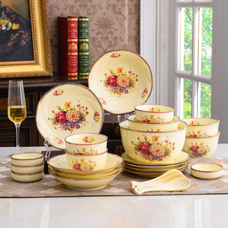 European-style ceramic rice bowl Phnom Penh dish set dining bowl household high-end Korean tableware bowls and chopsticks combination