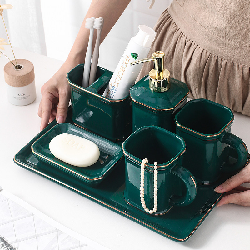 Household wash cup set light luxury couple ceramic bathroom powder room brushing cup mouthwash cup bathroom four-five-piece set