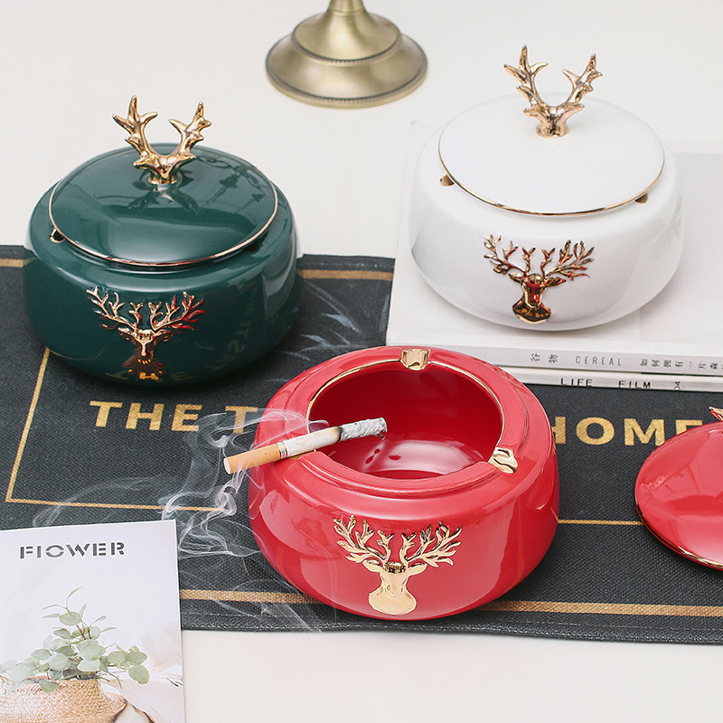 Personalized decoration office with lid windproof ceramic ashtray light luxury ceramic ashtray home living room coffee table ornaments