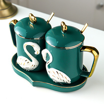 Couple Mark Cup with cover spoons minimalist Art Nordic ins Large capacity Ceramic Cup Creative personality tea cup