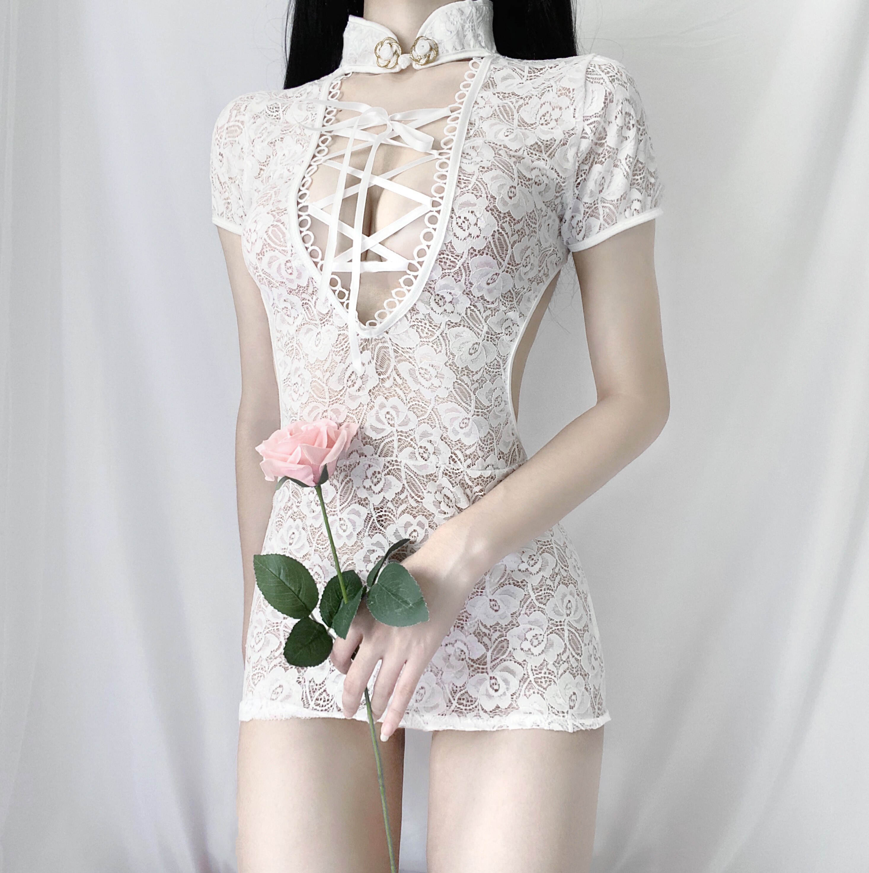 Don't sleep tonight Sexy ultra-thin lace cheongsam young girl short slim uniform seduction young model