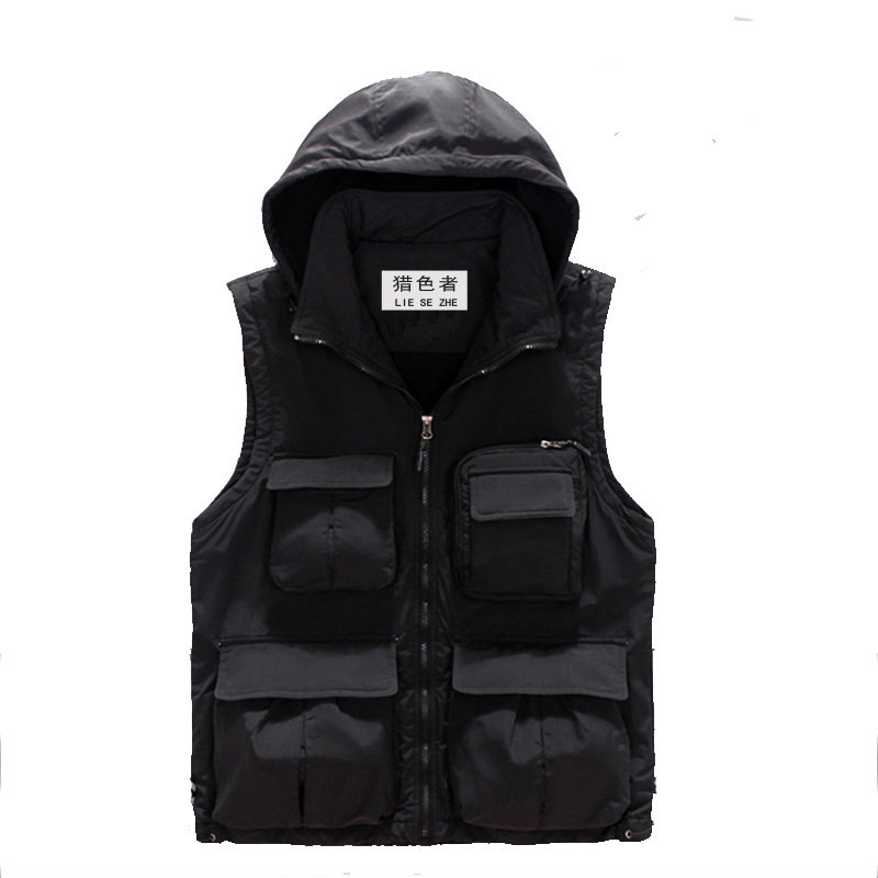 Vest men's autumn and winter fleece warm multi-pocket leisure outdoor photography fishing vest vest advertising vest customization
