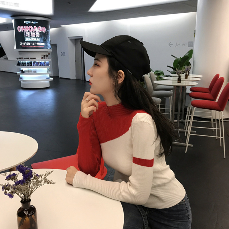 Hong Kong semi-turtleneck knitted base shirt women's 2020 autumn and winter new sweater chic tight lining top long sleeve