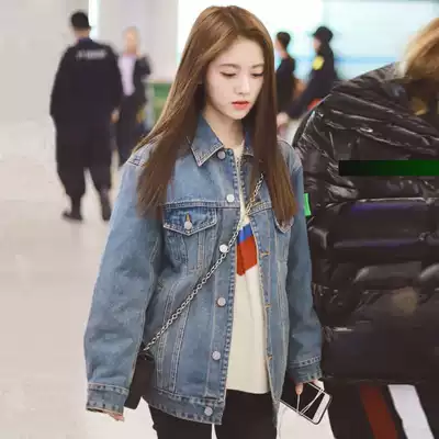 Hong Kong 2021 Autumn Ju Jingyi star same denim coat female bf Hong Kong style long version Net red retro coat