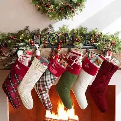 Christmas socks gift bags European and American ornaments decorative socks knitted wool boots handmade knitted 8-character osmanthus needle