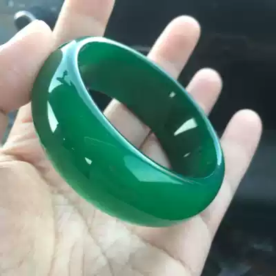 Xinjiang chalcedony bracelet widened Hetian agate jasper ice bottom jade bracelet green female natural A goods belt certificate