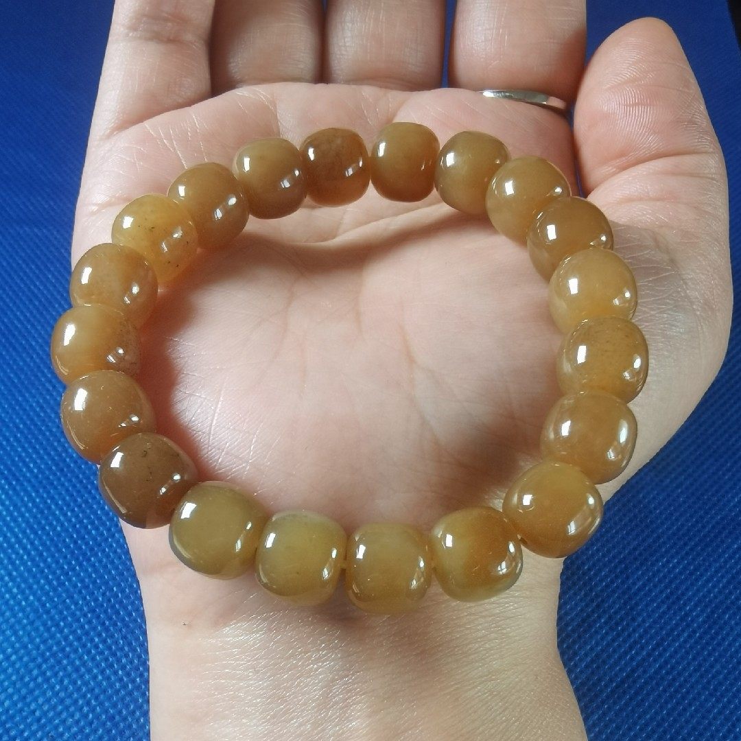 Xinjiang hetian jade sugar jade bracelet and sugar old bead hand string material fine oil embellish men and women fake 1 compensate 3 10x9