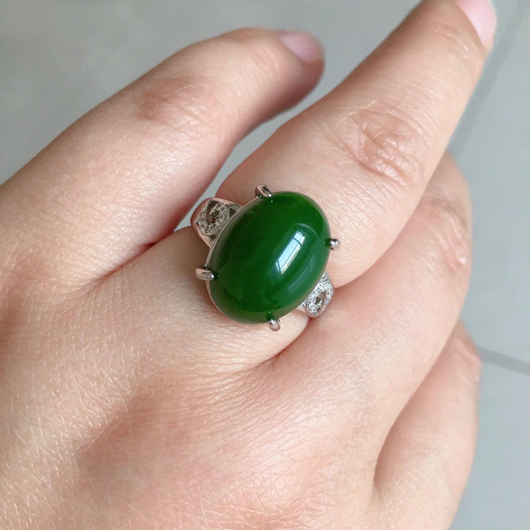 Hetian Jade Jasper ring 925 silver inlaid egg face live mouth adjustable Jasper ring