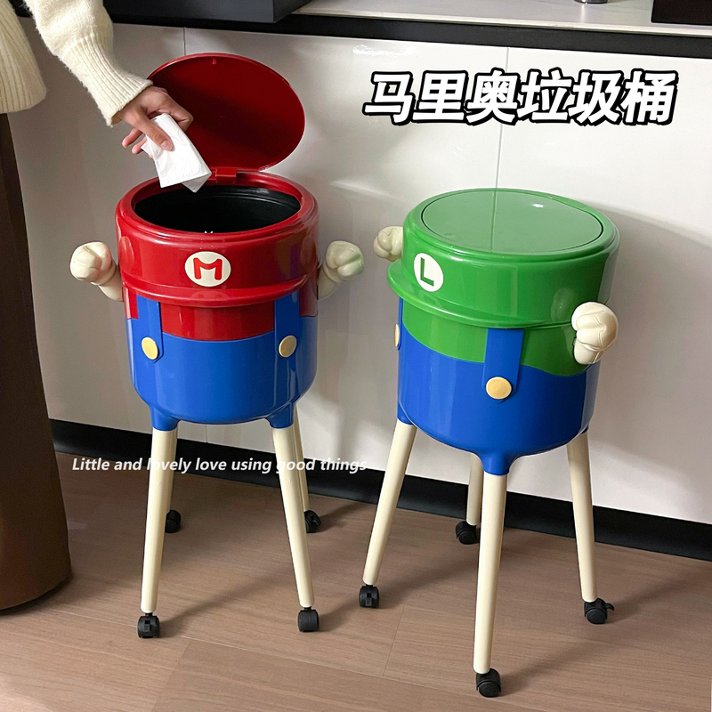 High-Legged Trash Can for Kitchen Use, No Need to Bend Over, Stylish Design, Large Capacity, with Lid, Press-Type, Movable with Wheels, Suitable for Children's Room
