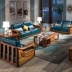 Bắc Âu Wujinmu nội thất sofa gỗ rắn Phòng khách hiện đại phong cách Trung Quốc sofa da rắn 123 kết hợp phòng khách - Ghế sô pha