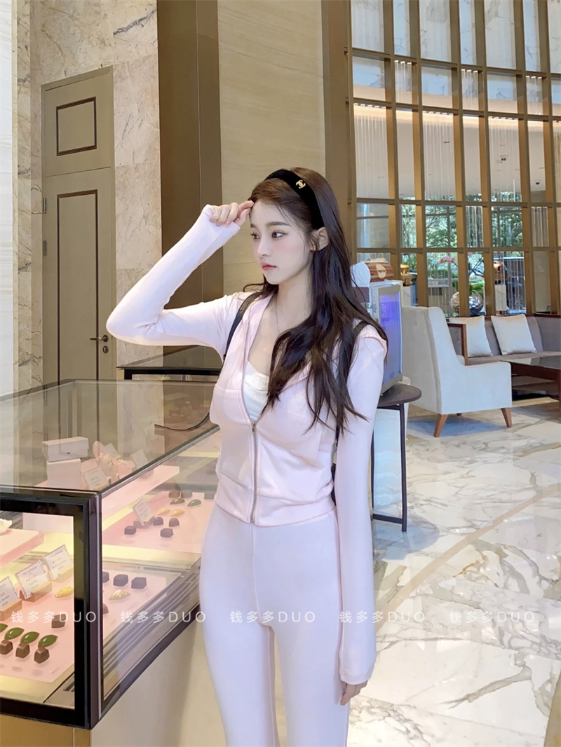 2021 Autumn Winter New Fashion Casual Sports Suit Woman with hat-laced jacket with high waist and wide leg trousers female