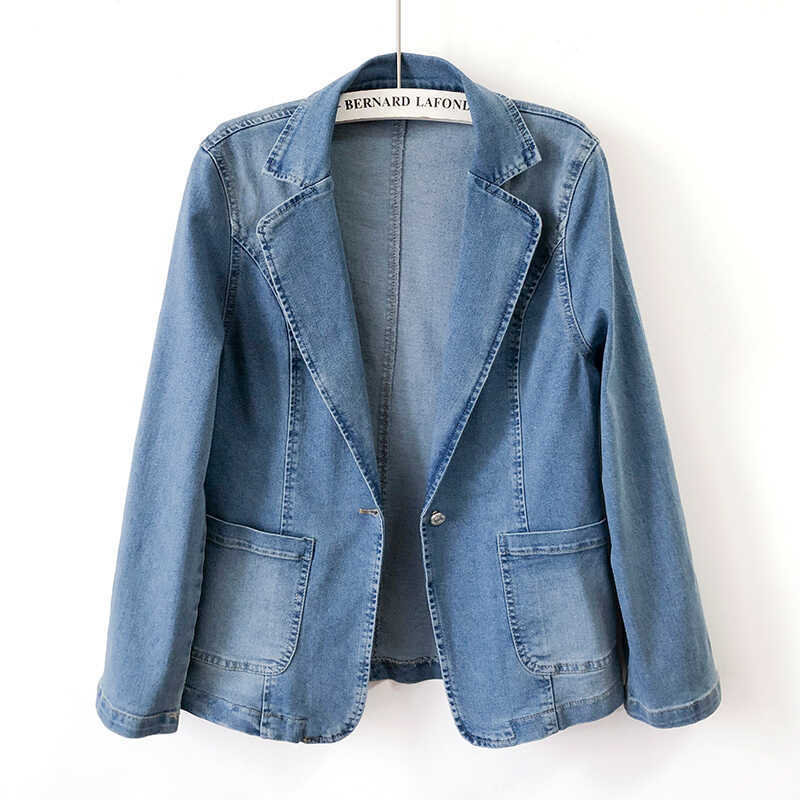 Spring and Autumn Denim Jacket for Women with Suit Collar, 2026 New Slim Fit Blue Regular Shoulder Top, Casual Cardigan