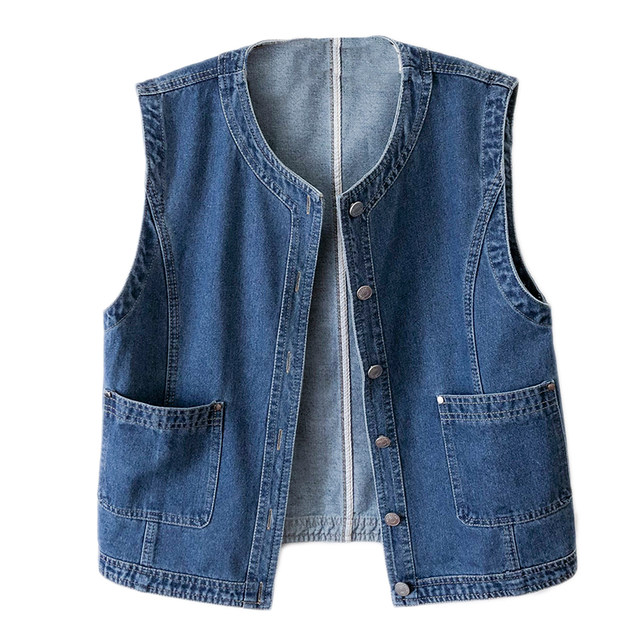 Versatile round neck casual vest denim casual for women 2024 spring and autumn Korean style loose sleeveless coat large size waistcoat