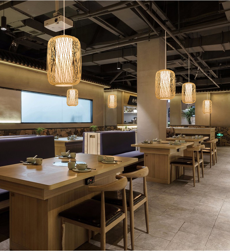 波记竹艺吊灯创意日式餐厅灯茶室竹子灯笼民宿客栈火锅店竹编灯具-阿里巴巴