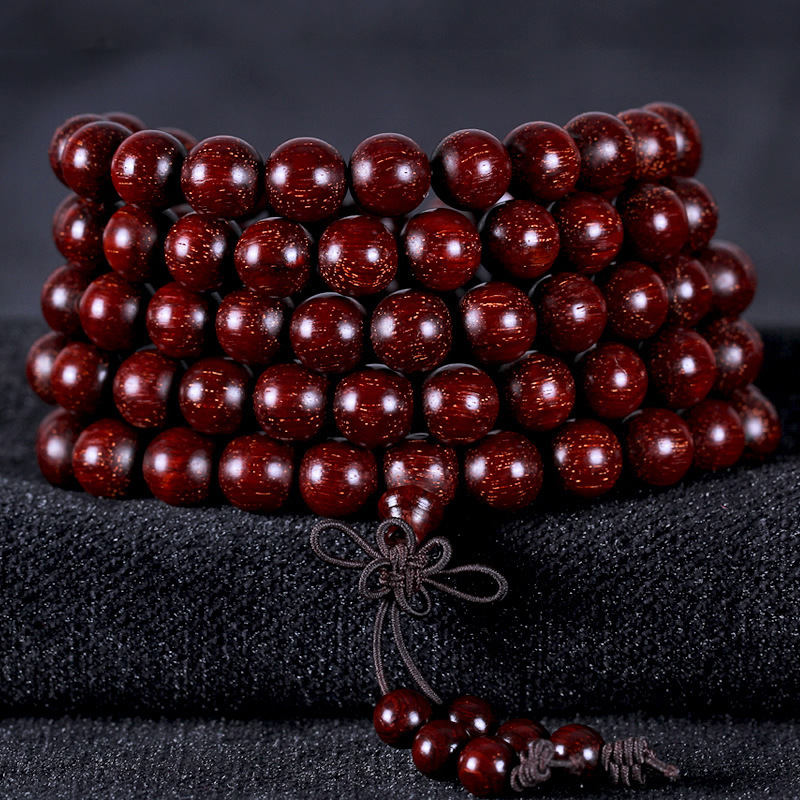 Natural Indian lobular red sandalwood full of gold stars 108 Buddha beads bracelet high oil density old material rosary bracelet jewelry