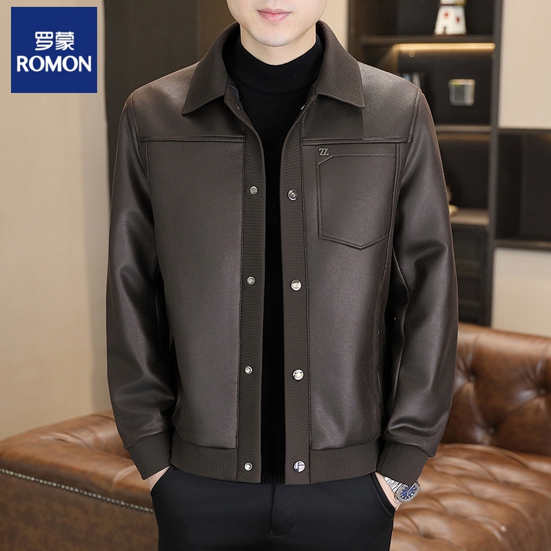 Romon Lapel Men's Jacket Spring and Autumn Leather Coat 2026 New Autumn Versatile Casual Jacket Men's Clothing