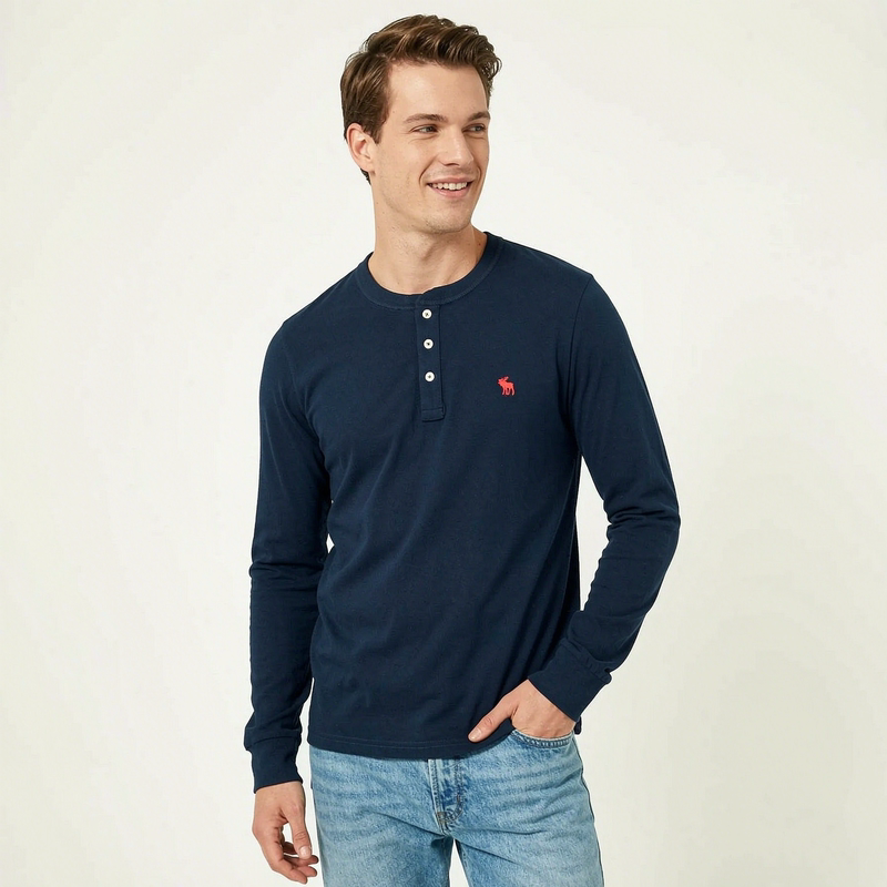 Abercrombie&Fitch Spring and Autumn Af Long-Sleeved Henry Collar T-Shirt Men's Trendy Casual Pure Cotton Base Shirt Abercrombie&Fitch Spring and Autumn Af Long-Sleeved Henry Collar T-Shirt Men's Trendy Casual Pure Cotton Base Shirt