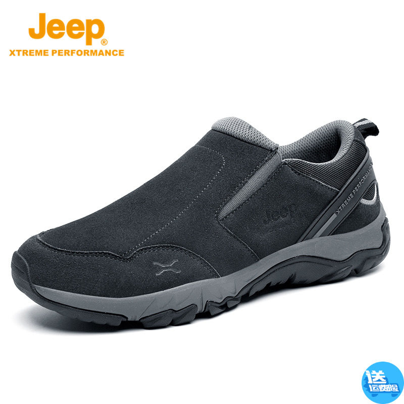 jeep slip-on men's shoes winter plus velvet walking shoes middle-aged and elderly dad shoes non-slip soft bottom set feet father shoes
