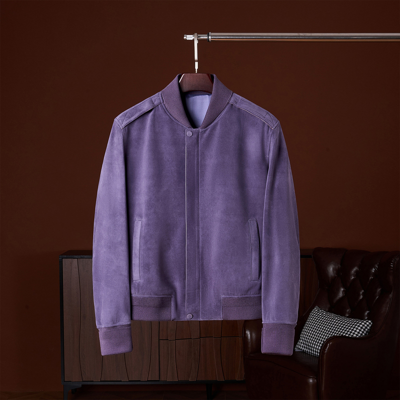 Brula Spanish Imported Suede Sheepskin Baseball Jacket for Men, Stand Collar Genuine Leather Pilot Jacket Brula Spanish Imported Suede Sheepskin Baseball Jacket for Men, Stand Collar Genuine Leather Pilot Jacket